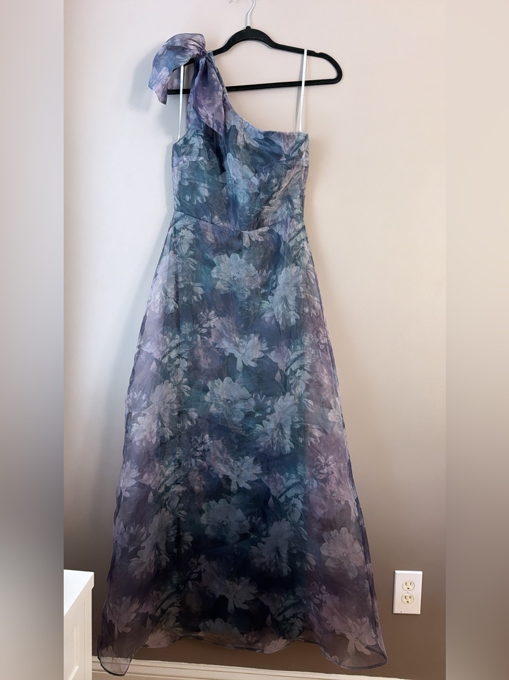 Lulu's One-Shoulder Floral Evening Gown in Blue-Lavender Ombre